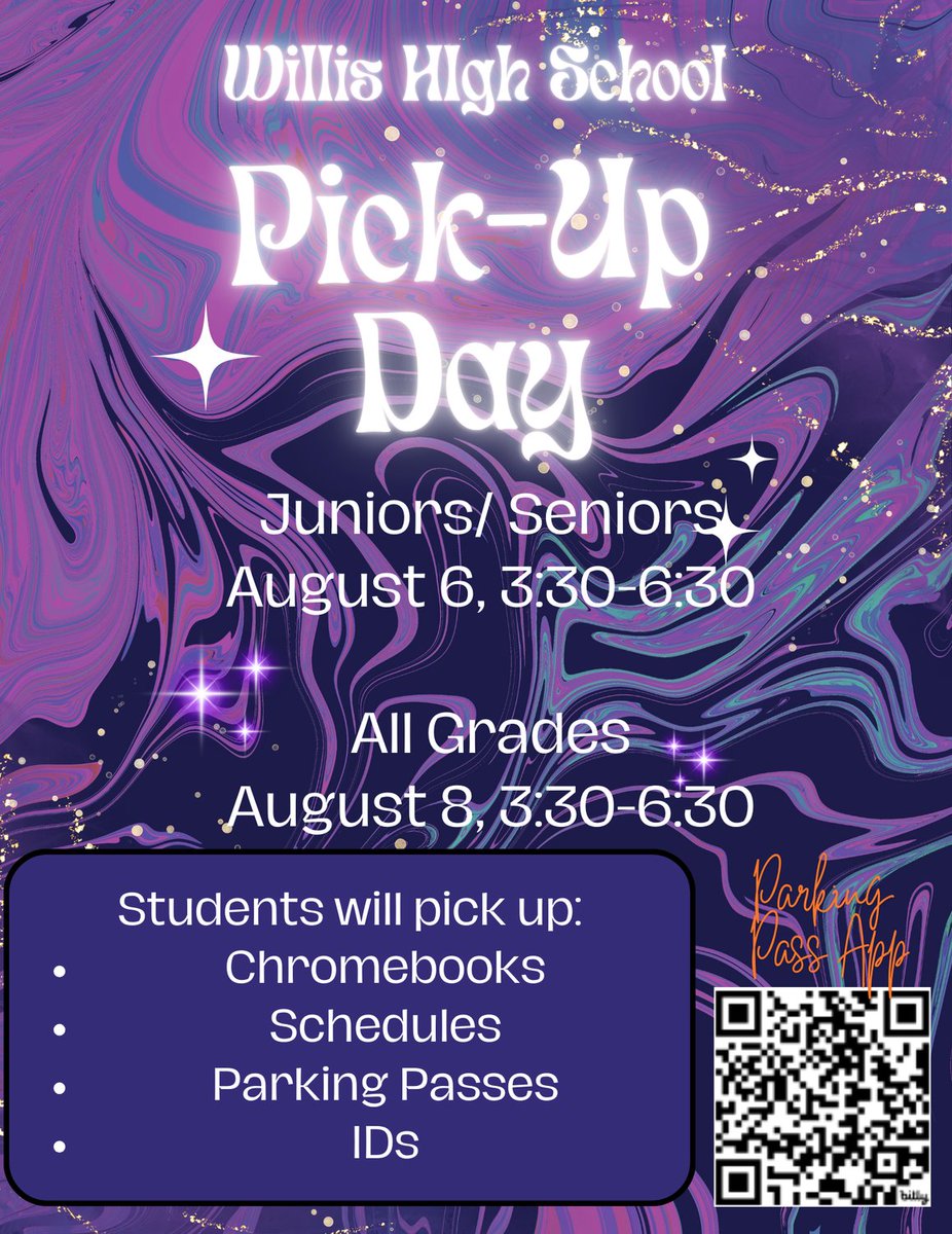 Willis_HS_TX's tweet photo. Hey, Wildkats! In order to be ready to #RaiseTheBar for the upcoming year, join us on August 6th and 8th for Student Pick-Up Day! https://t.co/6ILFcp39JV