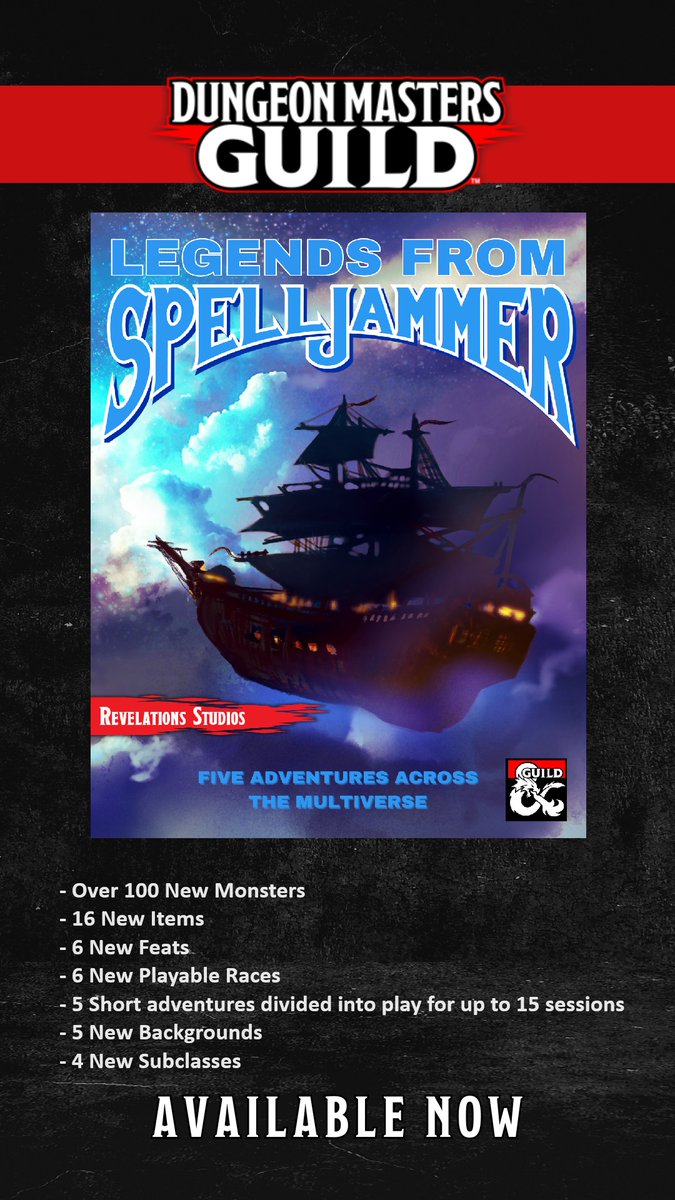 Legends From Spelljammer, available now on DM's Guild! 

Set sail into the Astral Sea and tell YOUR legends from Spelljammer!

dmsguild.com/product/487709…

<a href="/DriveThruRPG/">DriveThruRPG</a> #ttrpg #DnD #Spelljammer