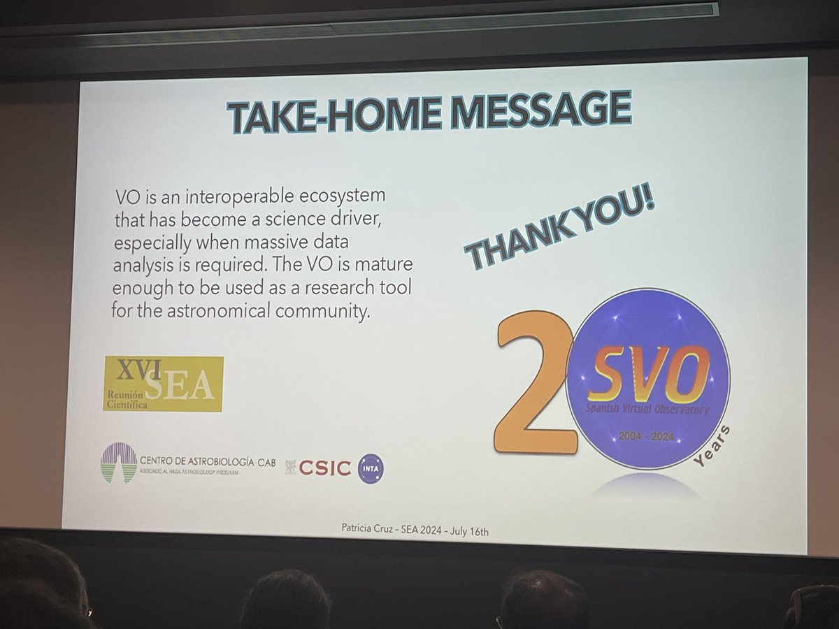 Presentación de Patricia Cruz en el MS de SVO <a href="/ObsVirtEsp/">Observatorio Virtual Español</a> en la XVI Reunión Científica de la SEA <a href="/SEA_astronomia/">SEA</a> en Granada el 16 de julio 2024
#RCSEA2024 
ℹ️ granadacongresos.com/sea2024