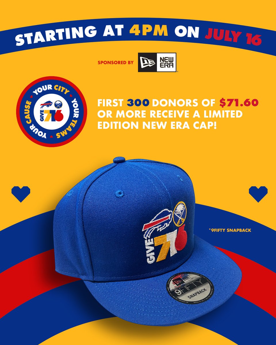 Buffalo Sabres (@buffalosabres) on Twitter photo Starting at 4 p.m. TODAY 🧢
Get the full Give 716 event schedule & donate → bufsabres.co/Give716
#LetsGoBuffalo | <a href="/NewEraCap/">New Era Cap</a> Starting at 4 p.m. TODAY 🧢
Get the full Give 716 event schedule & donate → bufsabres.co/Give716
#LetsGoBuffalo | <a href="/NewEraCap/">New Era Cap</a>