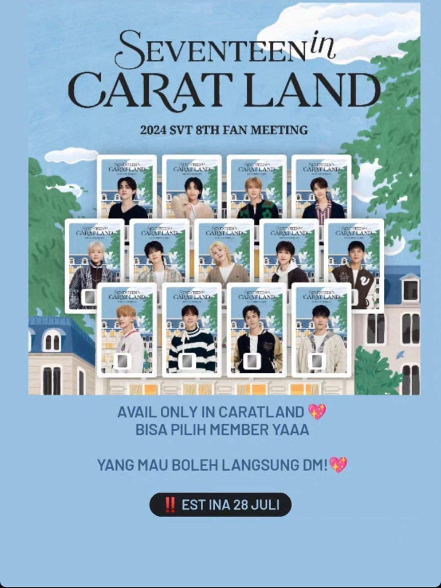 Guys TMoney caratland ver. Bisa request member ini cuma ada pas caratlamd sekarang doang. Yang mau barengan yuk bisa dm aku! Handcarry nyampe indo tgl 28juli ya. Aku tunggu kabarnya maks 20juli besok karena Last order 22juli

#zonauang #tmoneycartland #sell #seventeen_Fanmeeting