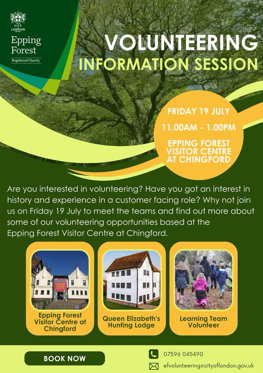 Interested in volunteering at the #EppingForest Visitor Centre?
We're running a volunteering information session on Friday 19 July, 11am - 1pm at the Epping Forest Visitor Centre.  E-mail efvolunteering@cityoflondon.gov.uk to book. 
We hope to see you there!
#WeLoveVolunteers