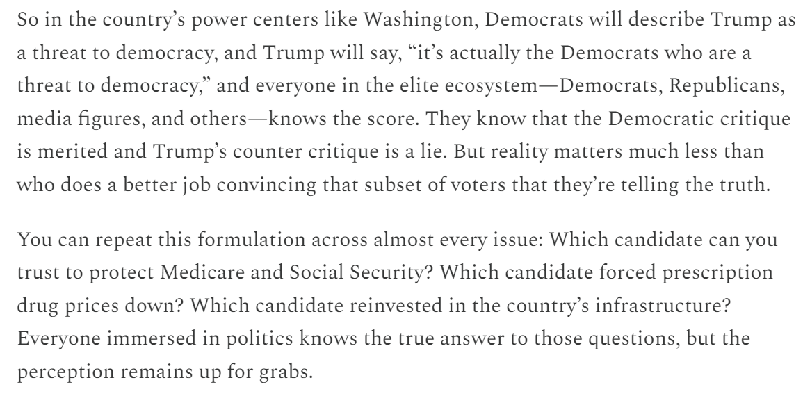 GregTSargent's tweet photo. Important and related point, made beautifully here by @brianbeutler: Reporters themselves know that Dems are on the level and Trump/GOP are lying about who poses the real threat to democracy, and crucially, that applies clearly on other major issues:

https://t.co/6hP95dgpsH https://t.co/B71cXzutEN