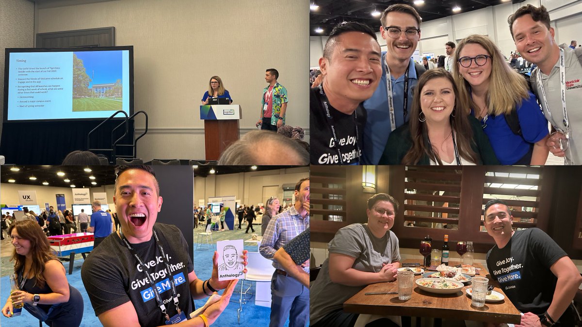 givepulse's tweet photo. @AnthologyInc #AT24 Lots of joy, fellowship, and tech connections throughout the day with peers and experts! Quick recap from yesterday - learning how partners like us can build a deeper partnership with #Anthology & @Blackboard, their momentum of product innovation happening on their LMS + SIS + CRM = Power of Together ecosystem of products, exciting releases, and engineering, including leveraging strengths of #AI where you can build a way for students to chat with Aristotle like he is alive! Also great to attend #HigherEd #EdTalks and additional sessions like defining #AI policies and learning more about how @uofmemphis successfully rolls out technology to drive #StudentEngagement #EdTech! Looking forward to today and learning on #StudentSuccess perspectives and further product announcements @VisitOrlando @citybeautiful and sharing our knowledge in #ServiceLearning, #Volunteerism, #CommunityEngagement, #ExperientialLearning, and #VolunteerManagement!