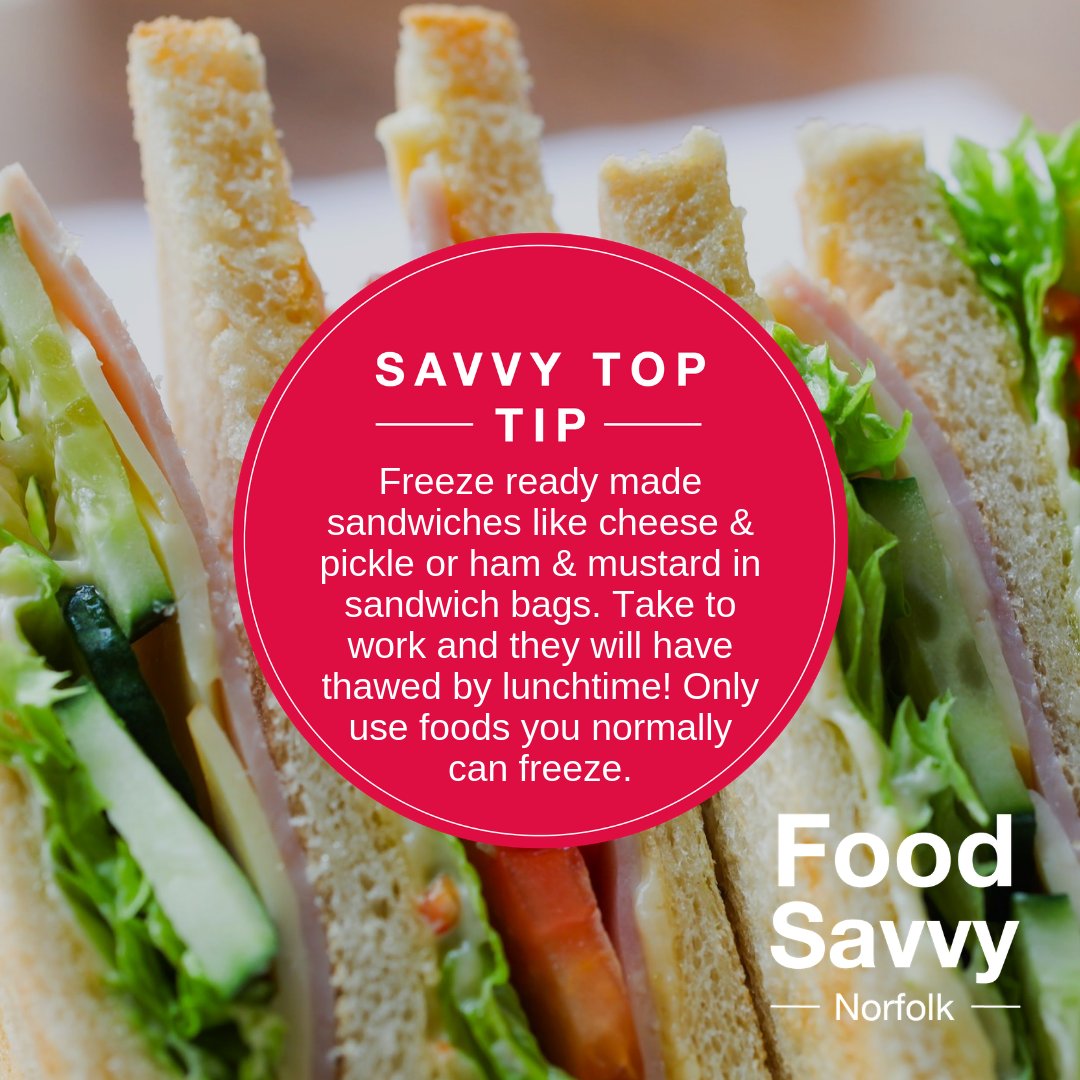 FoodSavvySfk's tweet photo. Check out today’s #FoodSavvy top tip and get ahead of the game.
With the right filling sandwiches freeze really well and are ideal for packed lunches and days out.
For more food storage tips visit: https://t.co/6AylzXoQNM
#UseYourLoaf #PicnicFood #Lunch #TimeSaver #FoodHacks https://t.co/dc3sgaZRzA
