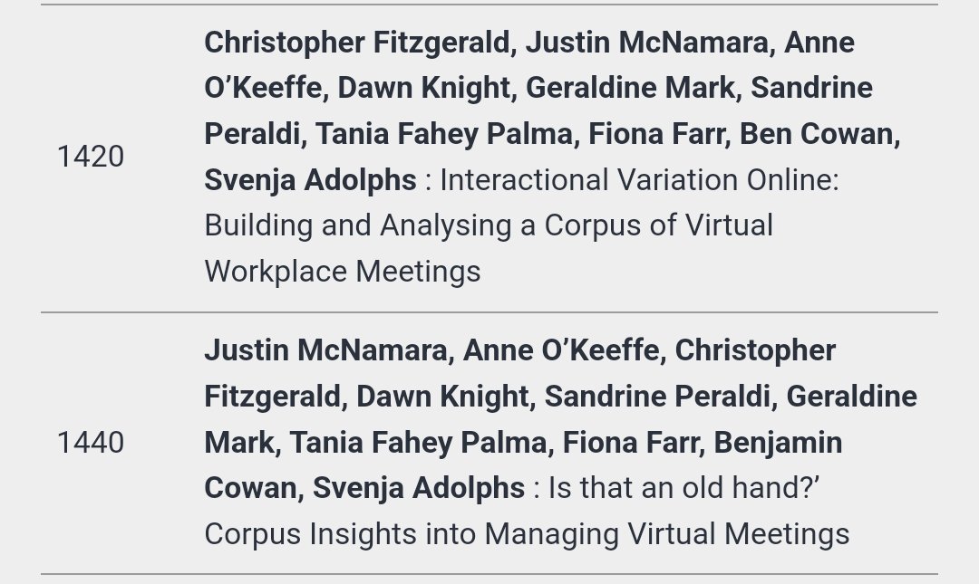 MOMeachair's tweet photo. @WriteStuffChris presenting research by the group (see pic for titles &amp; auths) on the management of virtual meetings.
One tl;dr is that meetings contain more silences when there is no chair, another is that questions beginning with any* are freq followed by silence.
#ivacs2024 https://t.co/MUQlmTJFZ1