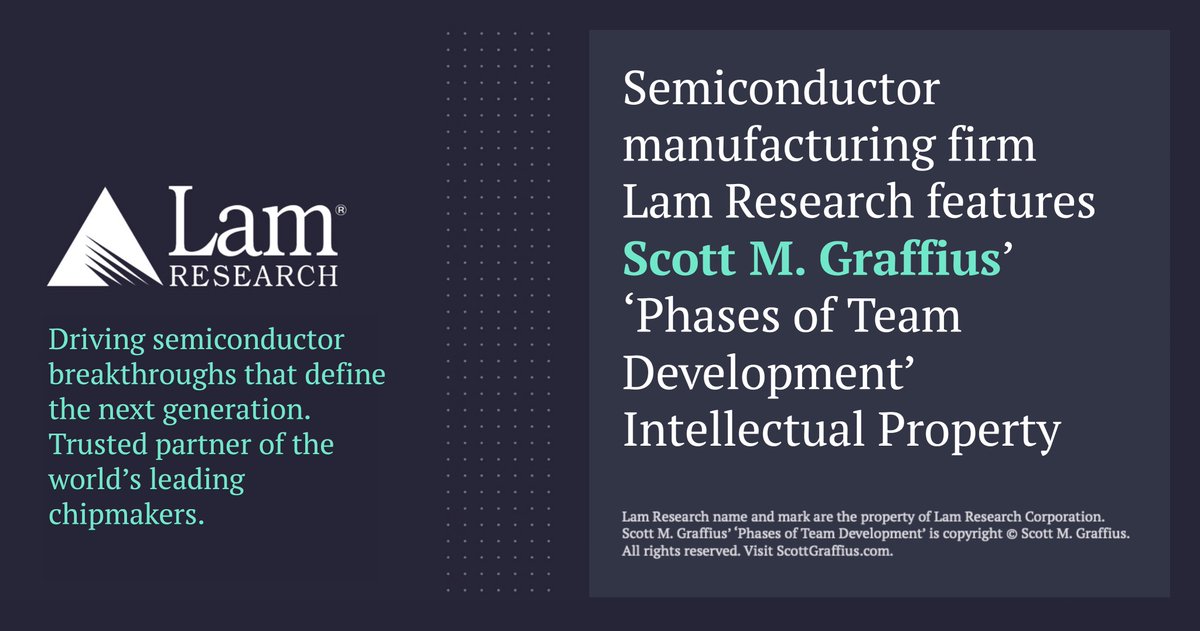 ScottGraffius's tweet photo. A Fortune 500 company in the semiconductor industry features my 'Phases of Team Development' intellectual property
🔗 https://t.co/iG4vuolRjZ
#Tuckman • #Technology • #Tech • #TeamDevelopmentStrategies • #SemiconductorEquipment • #Semiconductor • #Teamwork • #Teamcraft