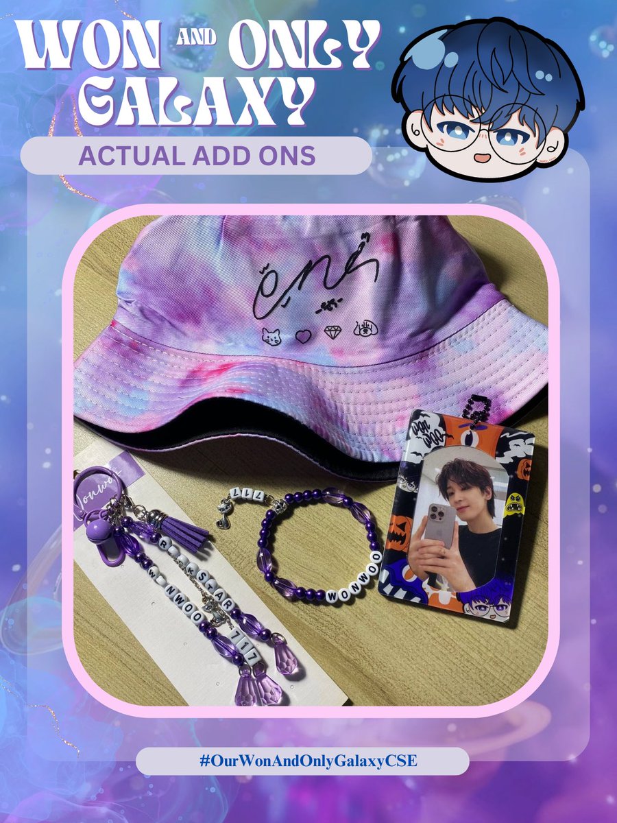pledis_20s's tweet photo. D-6 UNTIL #OurWonAndOnlyGalaxyCSE ✨

CSE KIT INCLUSIONS 🎉💜
full previews of the Kits &amp; Add-ons

Are you excited to get yours? 
Then see you soonest! 😉

#원우가_우리의_하나뿐인_우주  #WONWOO #전원우 #세븐틴 https://t.co/iZBZapUFmf