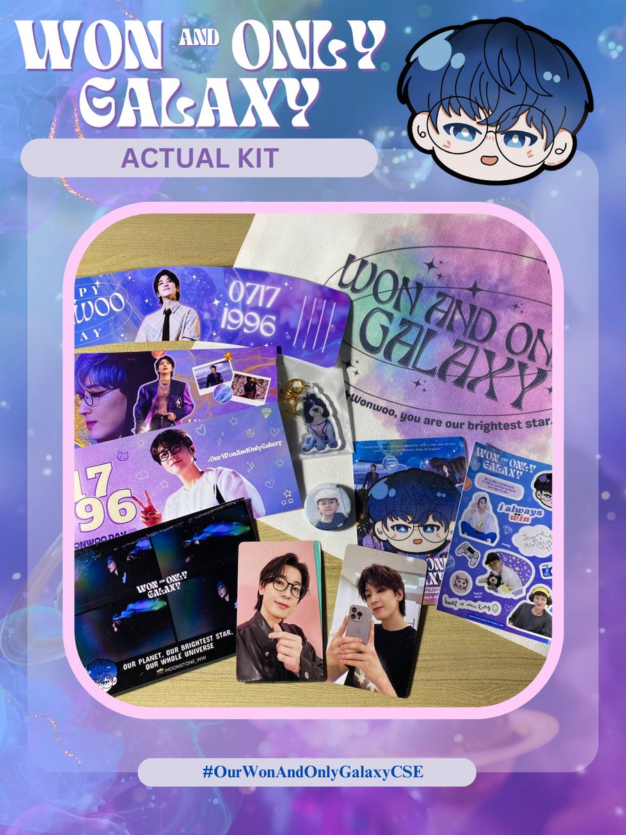 pledis_20s's tweet photo. D-6 UNTIL #OurWonAndOnlyGalaxyCSE ✨

CSE KIT INCLUSIONS 🎉💜
full previews of the Kits &amp; Add-ons

Are you excited to get yours? 
Then see you soonest! 😉

#원우가_우리의_하나뿐인_우주  #WONWOO #전원우 #세븐틴 https://t.co/iZBZapUFmf