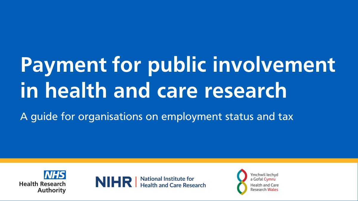 We know that administering payments for public involvement can be complicated, so we’ve developed guidance with <a href="/HRA_Latest/">The Health Research Authority</a> &amp; <a href="/ResearchWales/">Health and Care Research Wales</a> to support organisations with this.

Find out more here: nihr.ac.uk/documents/Paym…

#TuesdayTips
