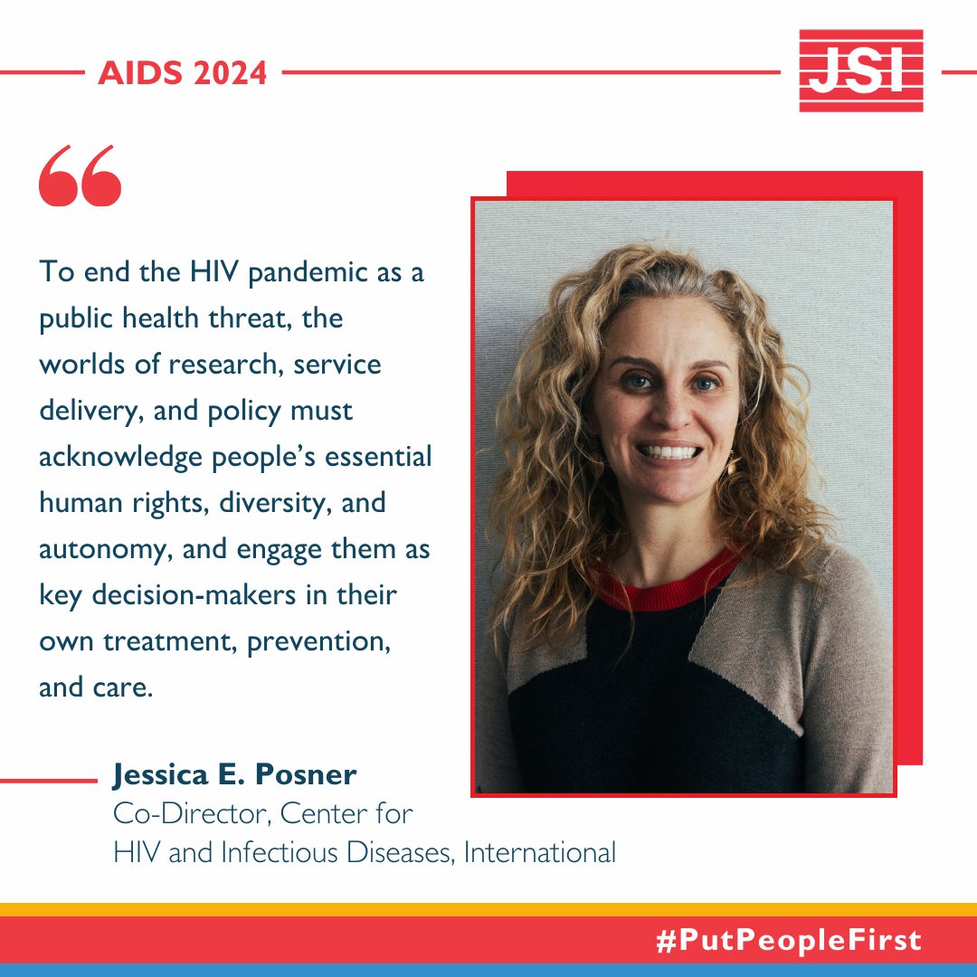 JSIhealth's tweet photo. Ending the #AIDS pandemic as a public health threat requires a #person-centered approach to service delivery, says Jessica Posner Co-Director of JSI Center for HIV and Infectious Diseases

#PutPeopleFirst #AIDS2024 https://t.co/dGvoKQc6P3