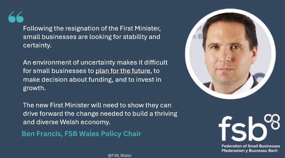 Wales FSB Cymru (@fsb_wales) on Twitter photo FSB Wales Policy Chair <a href="/DBenFrancis/">Ben Francis</a> responds to resignation of First Minister 👇
Ein hymateb i gyhoeddiad y Prif Weinidog ei fod yn ymddiswyddo 👇 FSB Wales Policy Chair <a href="/DBenFrancis/">Ben Francis</a> responds to resignation of First Minister 👇
Ein hymateb i gyhoeddiad y Prif Weinidog ei fod yn ymddiswyddo 👇