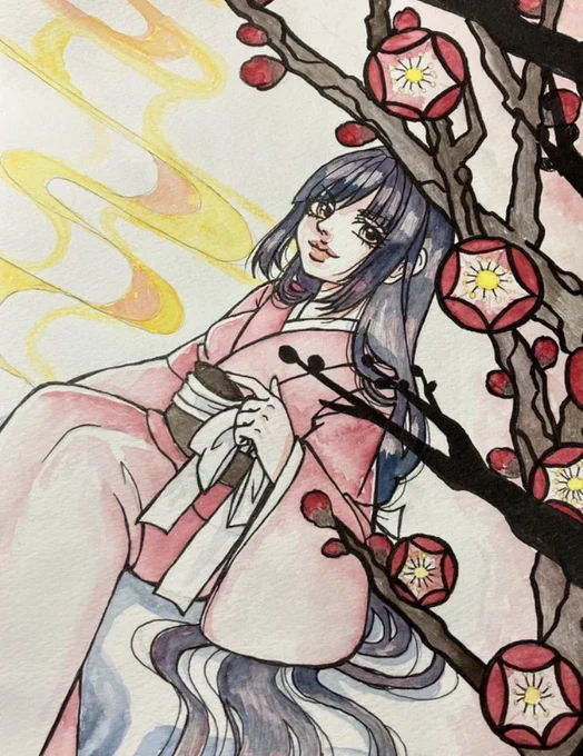 この頃、透明水彩ハチャメチャに使ってたな。(今もですが) #絵柄が好きって人にフォローされたい #和風イラスト #透明水彩