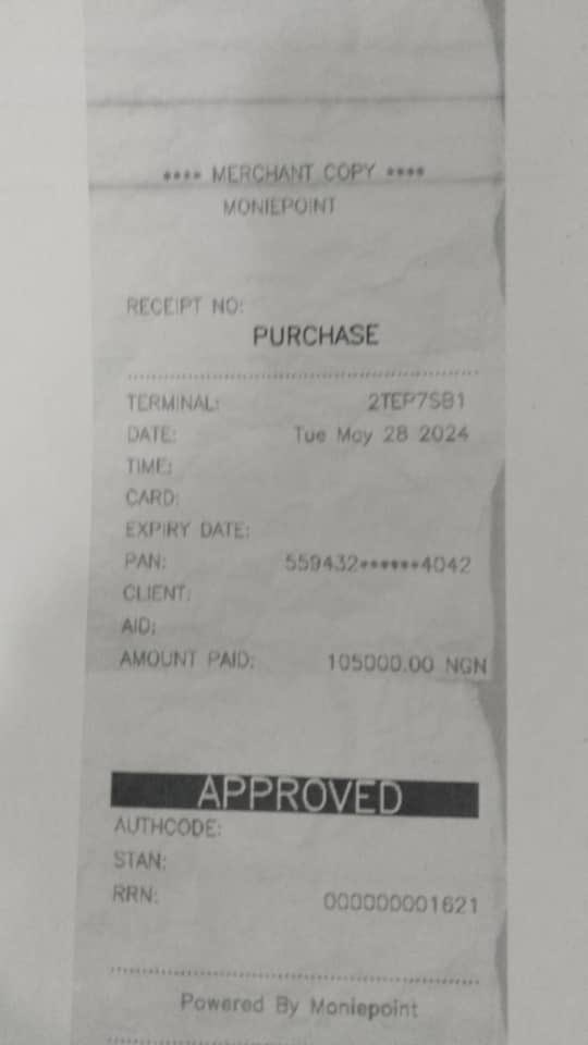 HarleshJr's tweet photo. Hello @moniepointng,

You guys should’ve said you are now into fraud and not banking. Since May 28, 2024, you guys have failed to credit my mum her #105,000. Your agents have been giving her a whole lot of excuses since that time. https://t.co/djR2QVn4vH