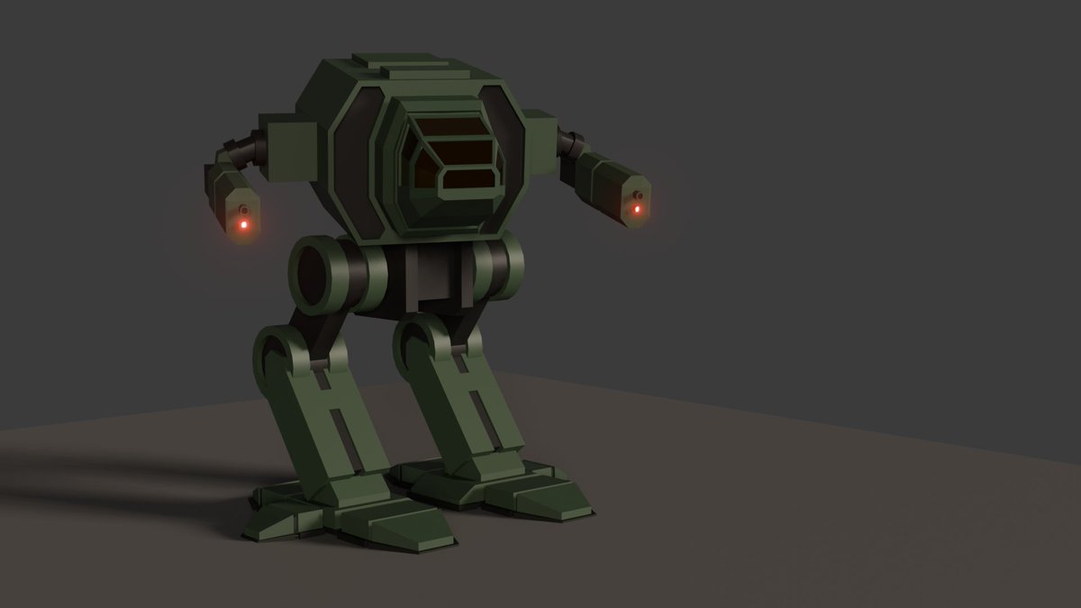 Been trying to improve my Blender skills and signed up to <a href="/GameDevTV/">GameDev.tv</a> 's Character Creation course which has been really helpful so far!! 

Here's my Mech from section 1. Very roughly based on the Timber Wolf from the Mech Warrior games. 

#RobloxDevs #RobloxDev #3dmodelling