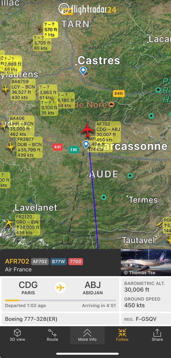 FlyingFreak73's tweet photo. #aviationdaily #Emergency AirFrance flight #AF702 from #Paris CDG to Abidjan ABJ, #Boeing 777-300ER, declared general emergency and changed to SQUAWK code 7700. Now the flight is diverting back to CDG. Will keep you updated.
#aviation #avgeek #avgeeks #airlines #EuropeNews https://t.co/CUglhTxDAP