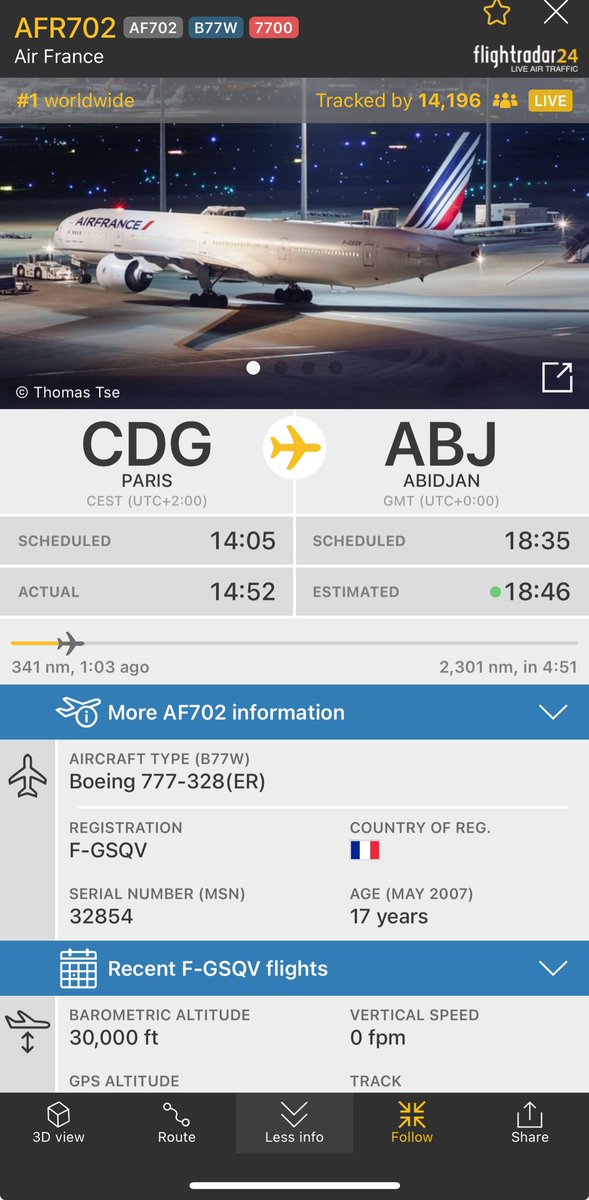 FlyingFreak73's tweet photo. #aviationdaily #Emergency AirFrance flight #AF702 from #Paris CDG to Abidjan ABJ, #Boeing 777-300ER, declared general emergency and changed to SQUAWK code 7700. Now the flight is diverting back to CDG. Will keep you updated.
#aviation #avgeek #avgeeks #airlines #EuropeNews https://t.co/CUglhTxDAP