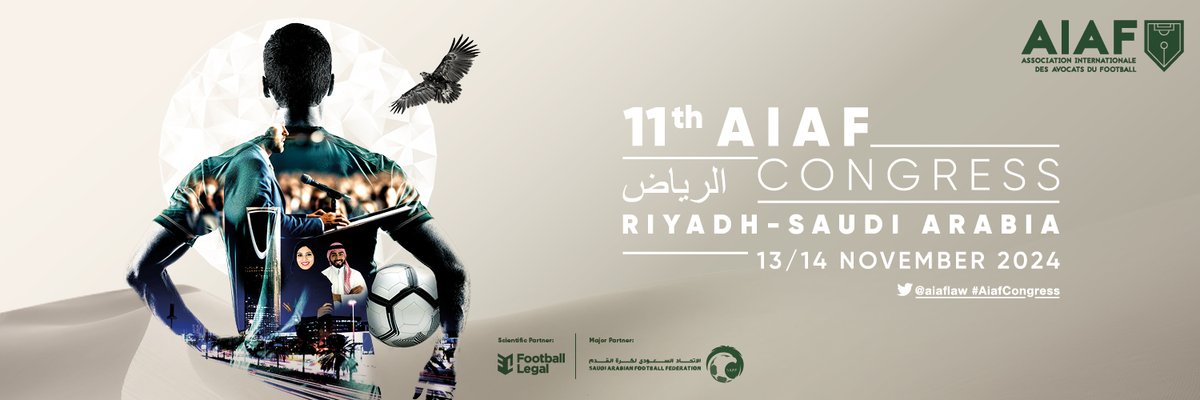 🚨 Venue &amp; Registration Alert for the 11th #AIAFCongress! Join us at the iconic KAFD Conference Center in Riyadh, 13-14 Nov 2024.

Registrations are now OPEN!
🔗 bit.ly/4d27mfh

Proudly partnered with SAFF 🤝 (@saudiff and <a href="/saudiff_en/">Saudi Arabian Football Federation</a>).

#AIAFCongress #FootballLaw  #SAFF