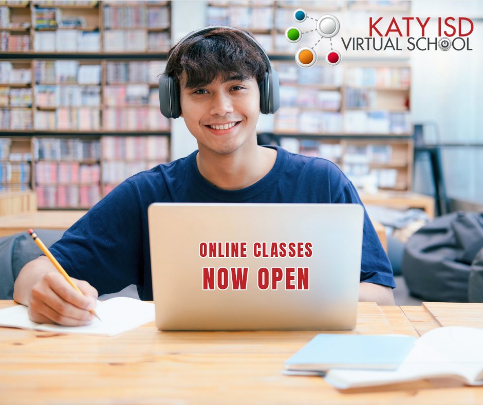 🎓 Katy Virtual School (KVS) is open for secondary students this summer and for the fall and spring semesters! The cost is $200 per semester, per course, with reduced or no fees for students identified as economically disadvantaged.  Apply now at katyisd.org/kvs