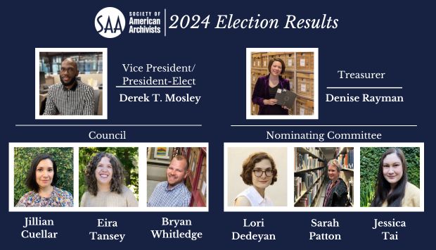 archivists_org's tweet photo. The results of the 2024 SAA election are available now. Derek T. Mosley will serve as SAA's vice president/president-elect, Denise Rayman will become the new treasurer. Learn more: https://t.co/KPjSmRhKeg https://t.co/empscA8evi