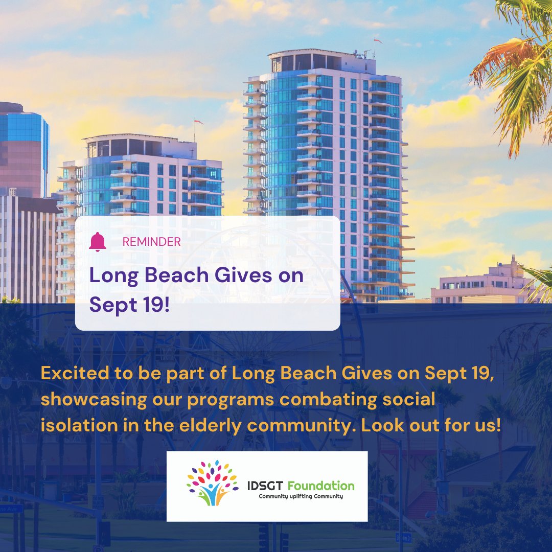 Empowering Seniors in Long Beach!
We are going to be part of  #LongBeachGives on Sept 19th to combat senior isolation &amp; more.  Visit our booth &amp; donate to make a difference!
longbeachgives.org/organization/I…

 #LongBeach #SeniorIsolation #Donate #NonProfit #Volunteer #SupportSeniors