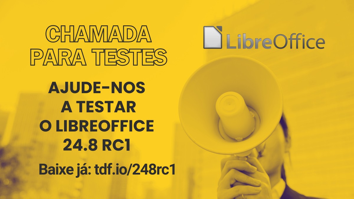 CHAMADA PARA TESTES  

Ajude-nos a testar o LibreOffice 24.8 RC1, que será lançada em agosto de 2024.  

Saiba mais em: pt-br.blog.documentfoundation.org/2024/07/16/o-l…