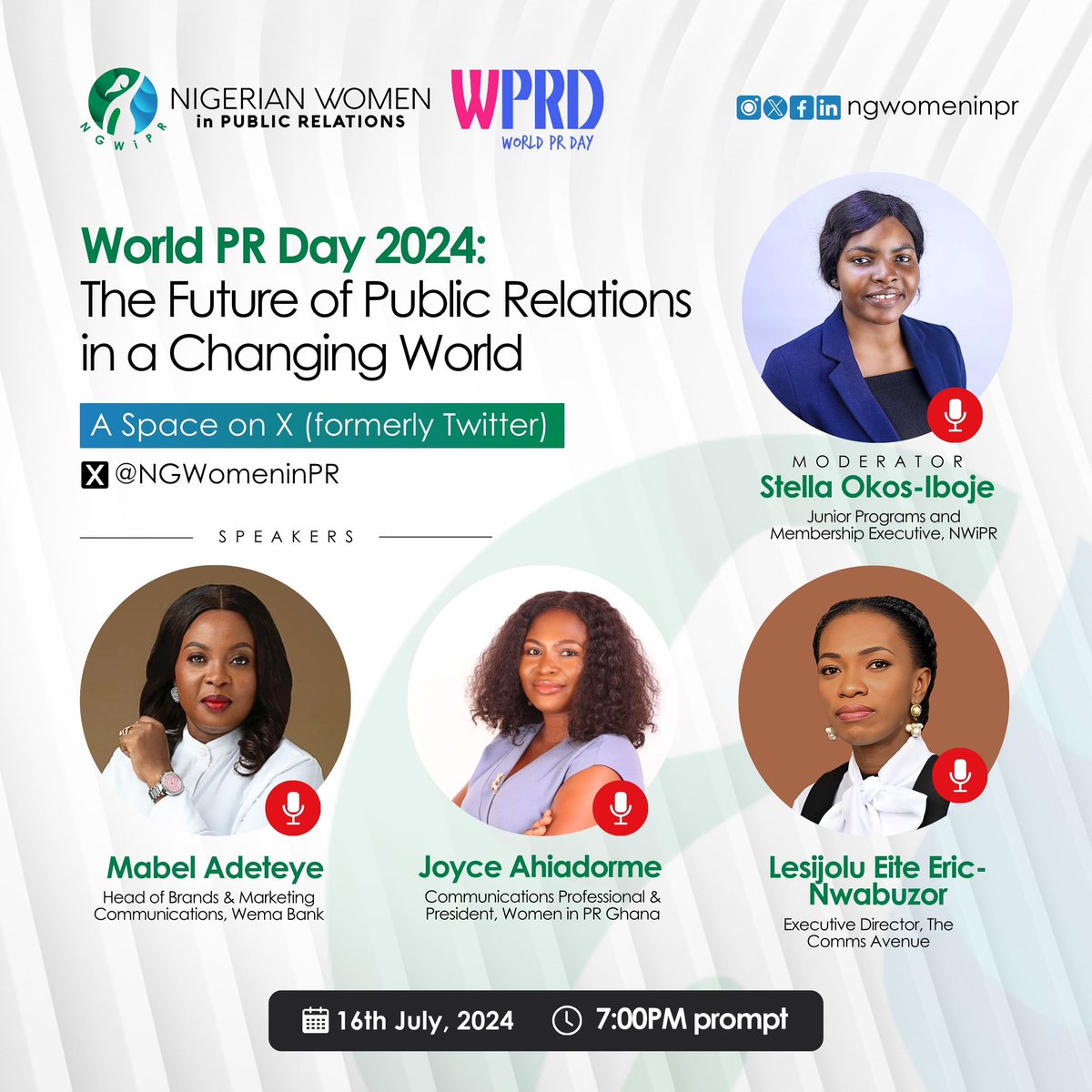 🚨 Update: Happening in a Few Hours! 🚨

Join us in a few hours for this exclusive conversation on “The Future of Public Relations in a Changing World.”

Don’t miss it! Join the X Space here: x.com/i/spaces/1yoJM…

#NigerianWomeninPR #WorldPRDay