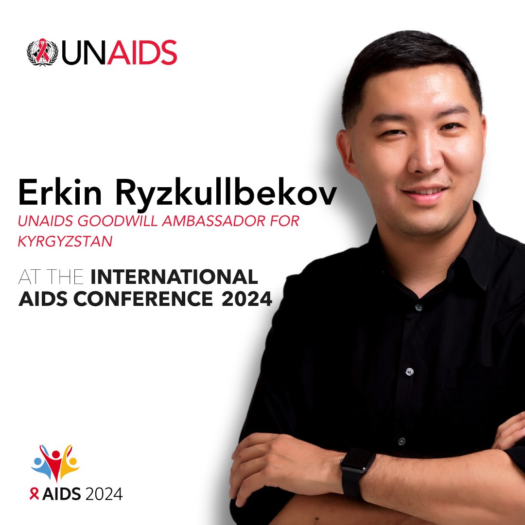 Erkin Ryskulbekov (<a href="/Ryskulbekov/">Эркин Рыскулбеков</a>), our Goodwill Ambassador for Kyrgyzstan will be at the <a href="/AIDS_conference/">IAC - the International AIDS Conference</a>.

Erkin is a popular television presenter and an active promoter of social programmes and social responsibility.

More of UNAIDS at #AIDS2024 👉 unaids.org/en/aids2024/un…