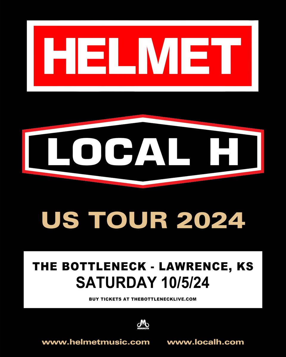 TheBottleneck's tweet image. We are excited to announce @Helmetmusic  with @LocalH at The Bottleneck on October 5, 2024 

Doors: 7 p.m. // Show: 8 p.m. // All Ages

Advance Tickets: $35 // Day of Show: $40

Tickets on Sale this Friday at 10 a.m.: etix.com/ticket/p/84280…