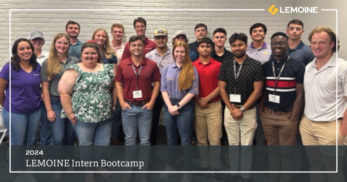 1_LEMOINE's tweet image. For its third year, LEMOINE's Intern Bootcamp was held last month in Baton Rouge. Our Interns and new Project Engineers spent two days at an extended orientation program learning all things LEMOINE! We hope their summer experience is going well.
#1LEMOINE #InternBootcamp