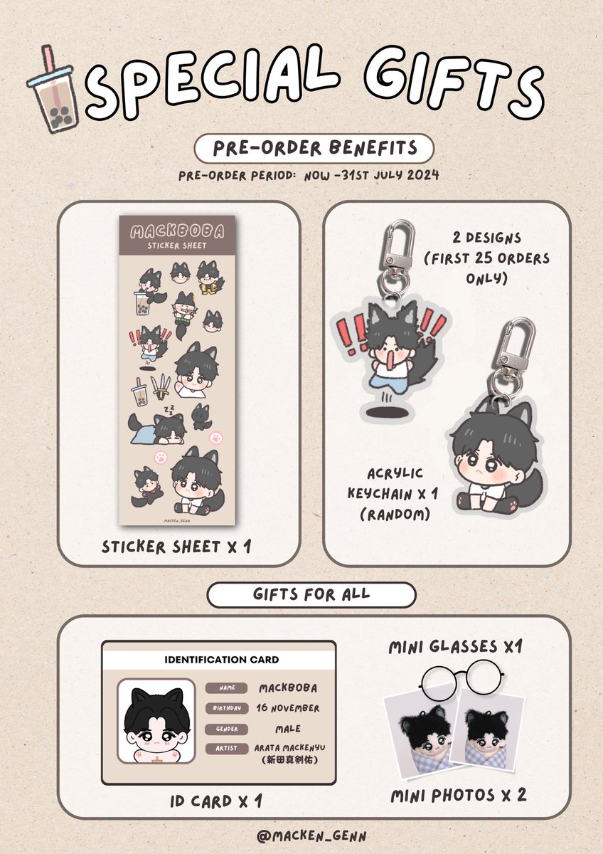 🧋Pre-Order Mackenyu 5cm doll 🐈‍⬛🐾

Duration: 16.07.24 - 31.07.24 (for special benefits)
🔗: forms.gle/s83VXy35nZUn1H…
🌎G.O please DM

Special thanks to: <a href="/qoshfr/">초초</a> for her art💚

#RT and a winner will be selected to adopt one for free💕

#新田真剣佑 #真剣佑 #맛켄유 #MACKENYU