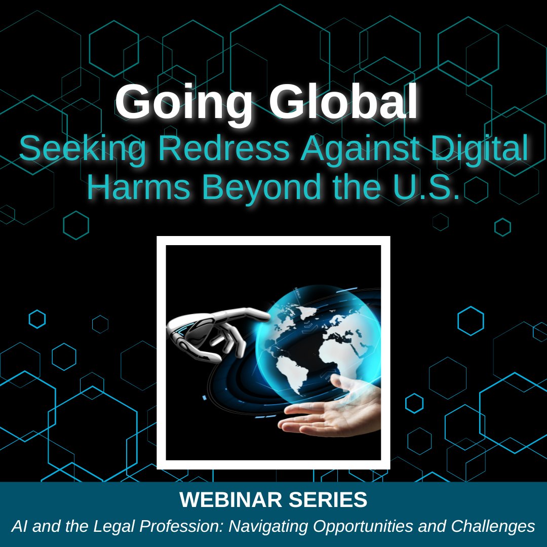 Our Executive Director <a href="/EvaBuzo/">Eva Buzo</a> will be speaking at the Going Global: Seeking Redress against Digital Harms webinar today. This webinar explores pathways for seeking redress for AI-related human rights harms. 
Join us here! americanbar.org/events-cle/mtg…
