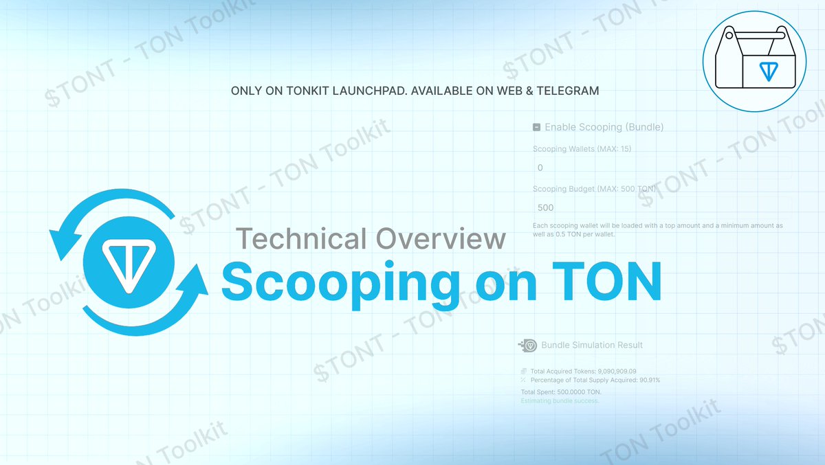 tontoolkit's tweet image. TON Toolkit Launchpad Feature Overview: Scooping

Happy Tuesday. Let&apos;s take a closer look at one of our flagship utility&apos;s most premium $TONT features: scooping of the supply.

To protect against sniping of the supply that may lead to unsuccessful launches and token…
