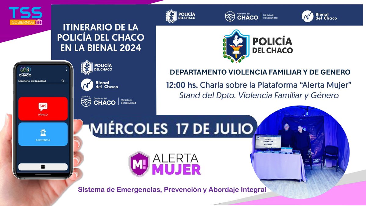 benja_Ser's tweet photo. 🩷 Alerta Mujer 🩷presente en LA BIENAL 2024  junto al Departamento de Violencia Familiar y Género de la Policía del Chaco.
El Departamento de Violencia Familiar y Género de la Policía del Chaco estará exponiendo el funcionamiento e implementación de su estructura operativa. https://t.co/Tgb1amde0I