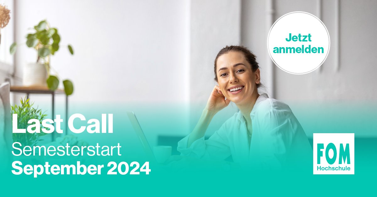 FOM Hochschule (@fomhochschule) on Twitter photo 📢LAST CALL zum STUDIUM: Jetzt anmelden!📢
Das Wintersemester 2024/25 der #FOMHochschule steht in den Startlöchern. Alle Infos zu den Studiengängen und dem FOM Studienkonzept auf 👉 fom.de.
Fragen? Gerne direkt an studienberatung@fom.de❗️
#allessein #LastCall 📢LAST CALL zum STUDIUM: Jetzt anmelden!📢
Das Wintersemester 2024/25 der #FOMHochschule steht in den Startlöchern. Alle Infos zu den Studiengängen und dem FOM Studienkonzept auf 👉 fom.de.
Fragen? Gerne direkt an studienberatung@fom.de❗️
#allessein #LastCall