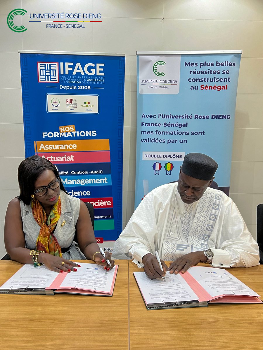 UniversiteRDFS's tweet photo. 📅 Le mardi 16 juillet, #URDFS a conclu un accord cadre de coopération avec l'@ifage_dakar 
✒️ Signataires :
Pr. @drsmgueye, Directeur général de l'URDFS
Mme @RokhayaKandji, Directrice générale de l'IFAGE https://t.co/wQ0cItH69t
