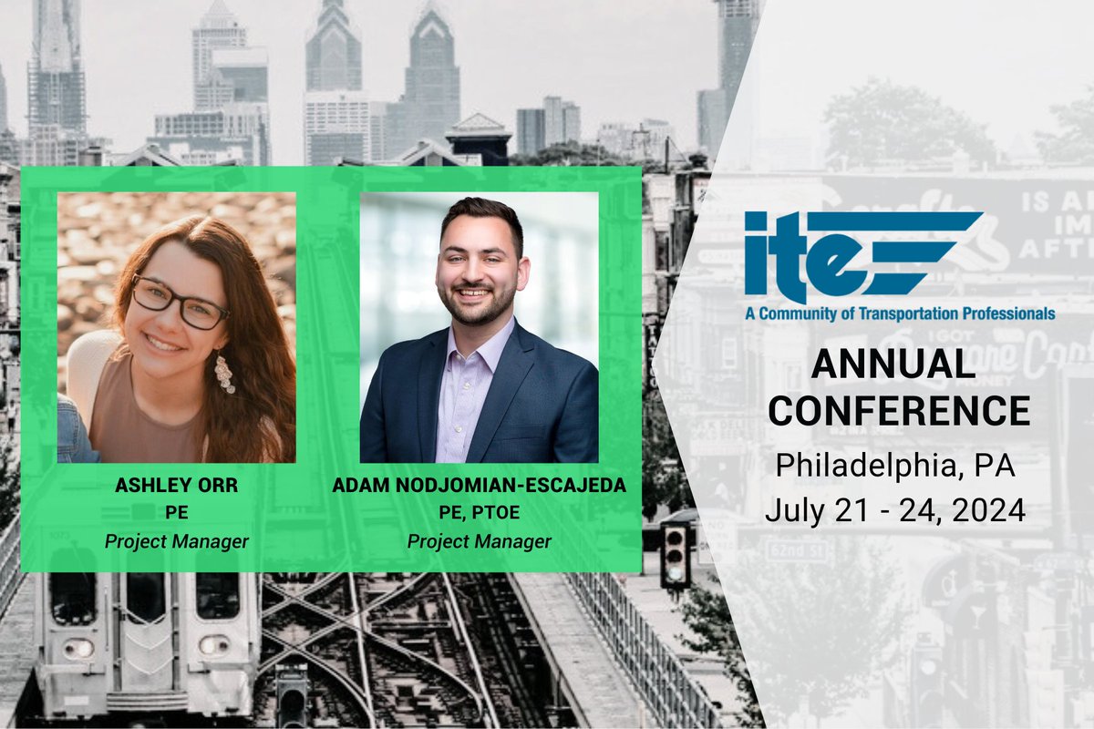 GoroveSlade's tweet photo. Ashley Orr and Adam Nodjomian-Escajeda will be attending ITE's Annual Conference and Exhibition next week! They are ecstatic to discuss  all things transportation will fellow industry professionals. 🚌🚏

Be sure to say hi when you see both of them!
#ITEPhilly2024 https://t.co/2vPnYKqKO6