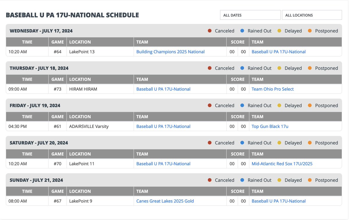 Excited to compete in PBR 17U National Championship with <a href="/BaseballUPA/">Baseball U PA</a>! Here’s our schedule;
