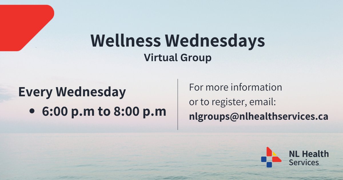 NL Health Services is pleased to offer a Wellness Wednesdays group. This virtual group is available to NL residents who are 18 years of age and older, and will provide information and help participants build skills to support positive mental health and coping.
1/3