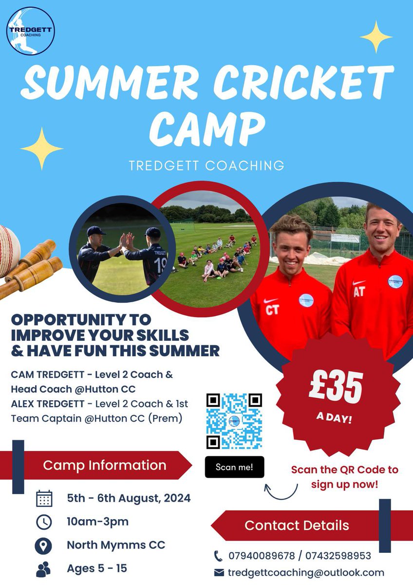 NMCC is pleased to announce its hosting of a 2 day summer camp on the 5th &amp; 6th August. Open to all children from ages 5 to 15, at just £35 a day from 10am to 3pm. Sign up now using the QR code or docs.google.com/forms/d/e/1FAI… to guarantee your place.