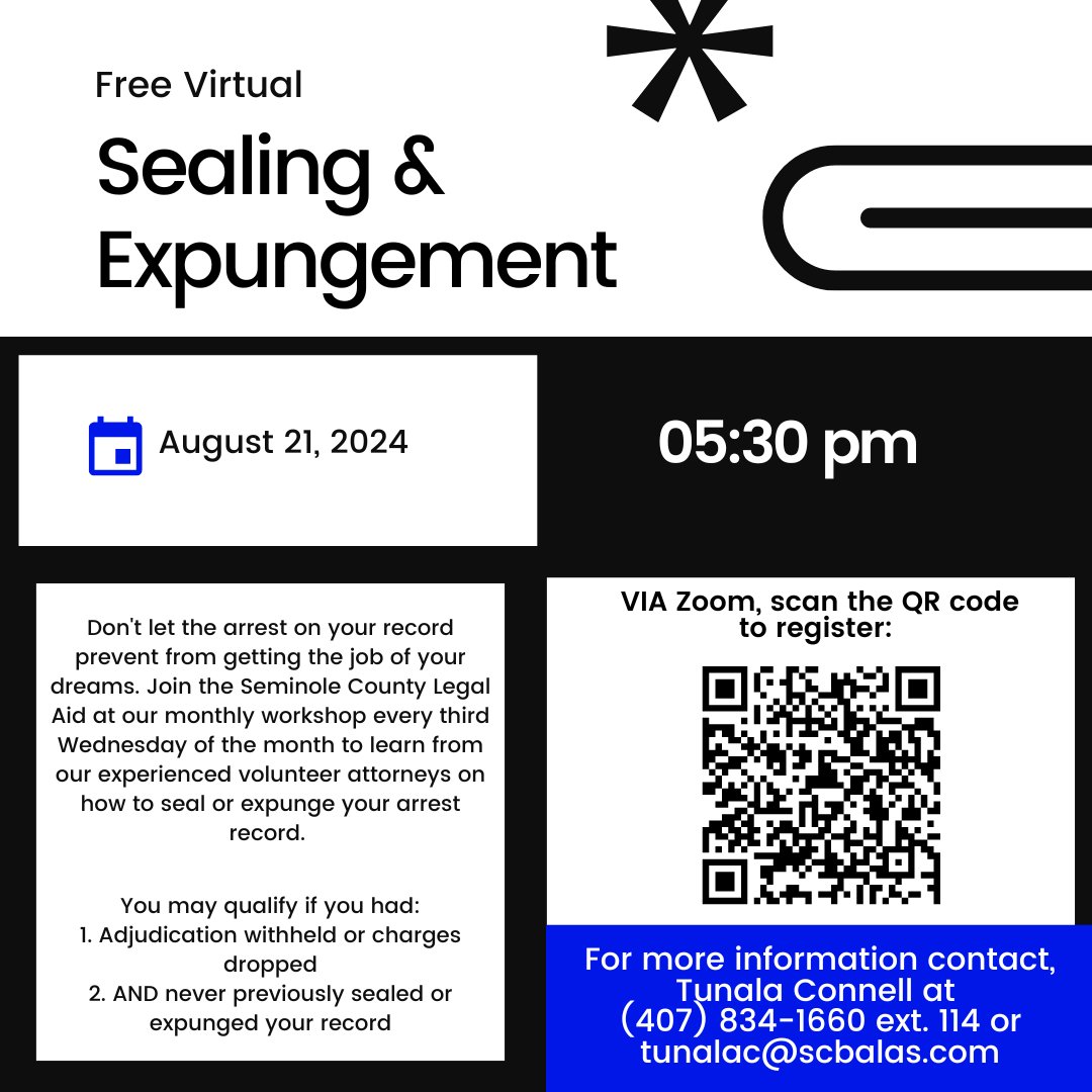Missed the In-Person Sealing and Expungement workshop? We have you covered. Join us next week for our Virtual workshop! #VirtualWorkshop #sealing #FreeLegaAid #FreeLegalAdvice #ClearYourRecord