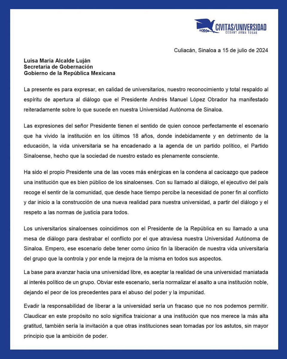 sergiomarioa's tweet image. La UAS, bien público de los Sinaloenses, merece la defensa de parte de sociedad y de las autoridades. Una sociedad con futuro es aquella que puede defender en libertad sus ideas e instituciones. Fracasar en la defensa de lo que representa un bien social, es fracasar como…