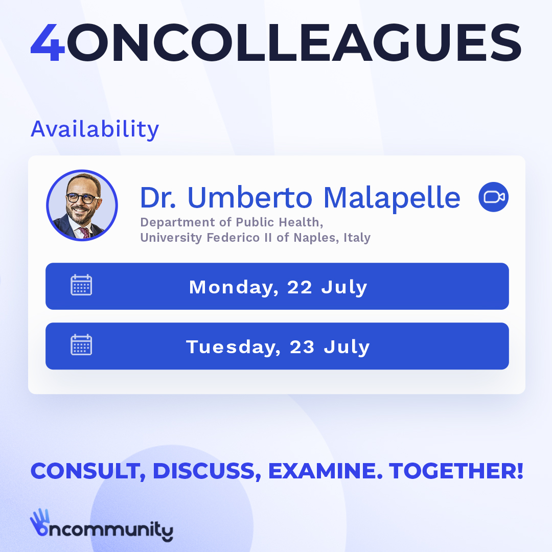 4oncommunity (@4oncommunity) on Twitter photo π#4oncolleagues Availability Updates
Dr. <a href="/UmbertoMalapel1/">Umberto Malapelle</a> will be available on:
β
22 July 2024
β
23 July 2024
Click on the link to book a #videomeeting and discuss privately with your colleague!
ππ4oncommunity.com/4oncolleagues/
#pathology4oncology π#4oncolleagues Availability Updates
Dr. <a href="/UmbertoMalapel1/">Umberto Malapelle</a> will be available on:
β
22 July 2024
β
23 July 2024
Click on the link to book a #videomeeting and discuss privately with your colleague!
ππ4oncommunity.com/4oncolleagues/
#pathology4oncology