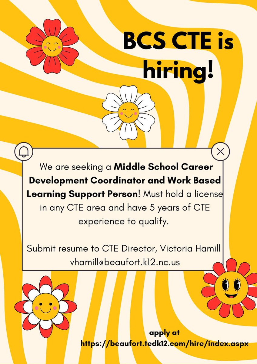 Come Join BCS CTE! beaufort.tedk12.com/hire/ViewJob.a…