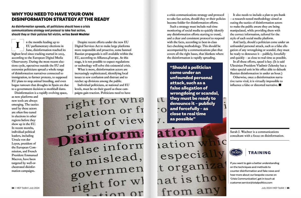Dods Training (@dods_training) on Twitter photo As disinformation spreads, all politicians should have a crisis communications strategy and protocol to take fast action. Read our associate Sarah Wachter’s article for <a href="/TheParliament/">Scottish Government</a>'s MEP Toolkit here: library.myebook.com/theparliament/… As disinformation spreads, all politicians should have a crisis communications strategy and protocol to take fast action. Read our associate Sarah Wachter’s article for <a href="/TheParliament/">Scottish Government</a>'s MEP Toolkit here: library.myebook.com/theparliament/…