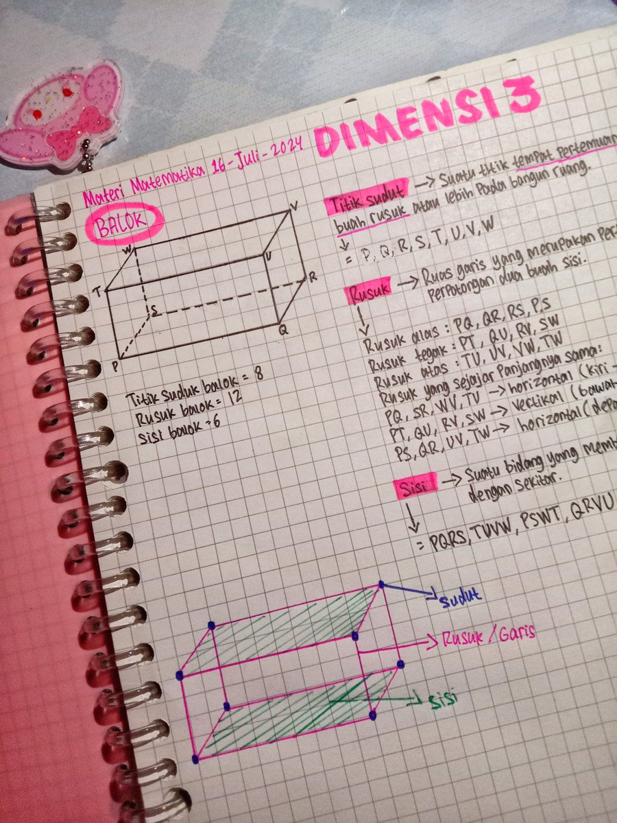fairypierjr's tweet photo. -✧ today jira's progress [16/07/2024]🎀

siapa disini yang baru day 2 of school udah ada list tugas? akuu akuu😵‍💫 materi dimensi 3 ini untuk dipahaminya mudah tapi buat gambar bangun ruangnya yang nguras banyak waktu yaa, semangatt yaa semua!📓🫶🏻 https://t.co/GLND4wHM9D