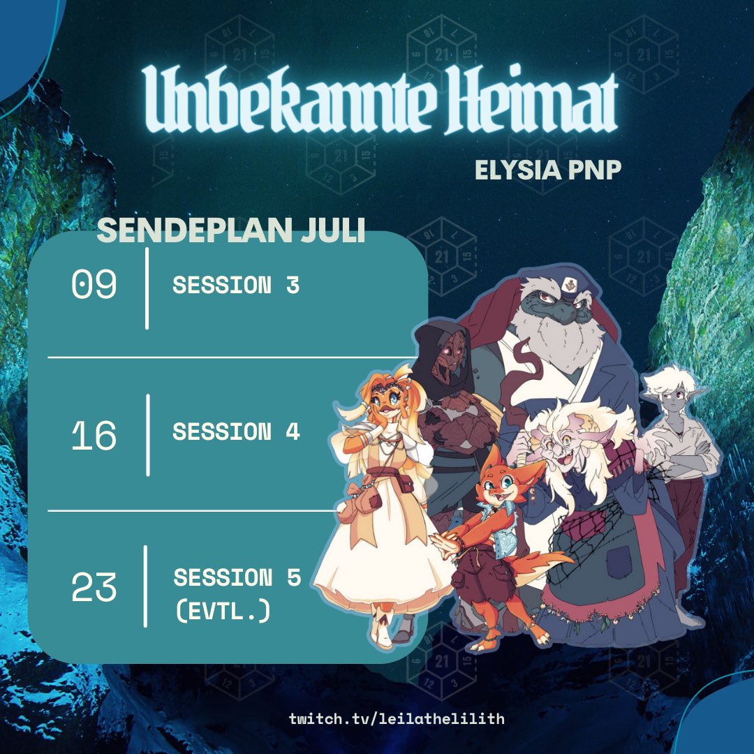 Neue Session Unbekannte Heimat ! 

Heute 19 Uhr Start 

Mit den tollen Elysia Menschen 
<a href="/DitoMido/">𝘿 𝙄 𝙏 𝙊 (ehemals reacter auf SCG)</a> 
<a href="/Sackgraefin/">Jeanne_Doe</a> 
@Tice1991 
<a href="/Eti_lane/">Etilane🐰</a> 
@CozyKoakuma

twitch.tv/leilathelilith
