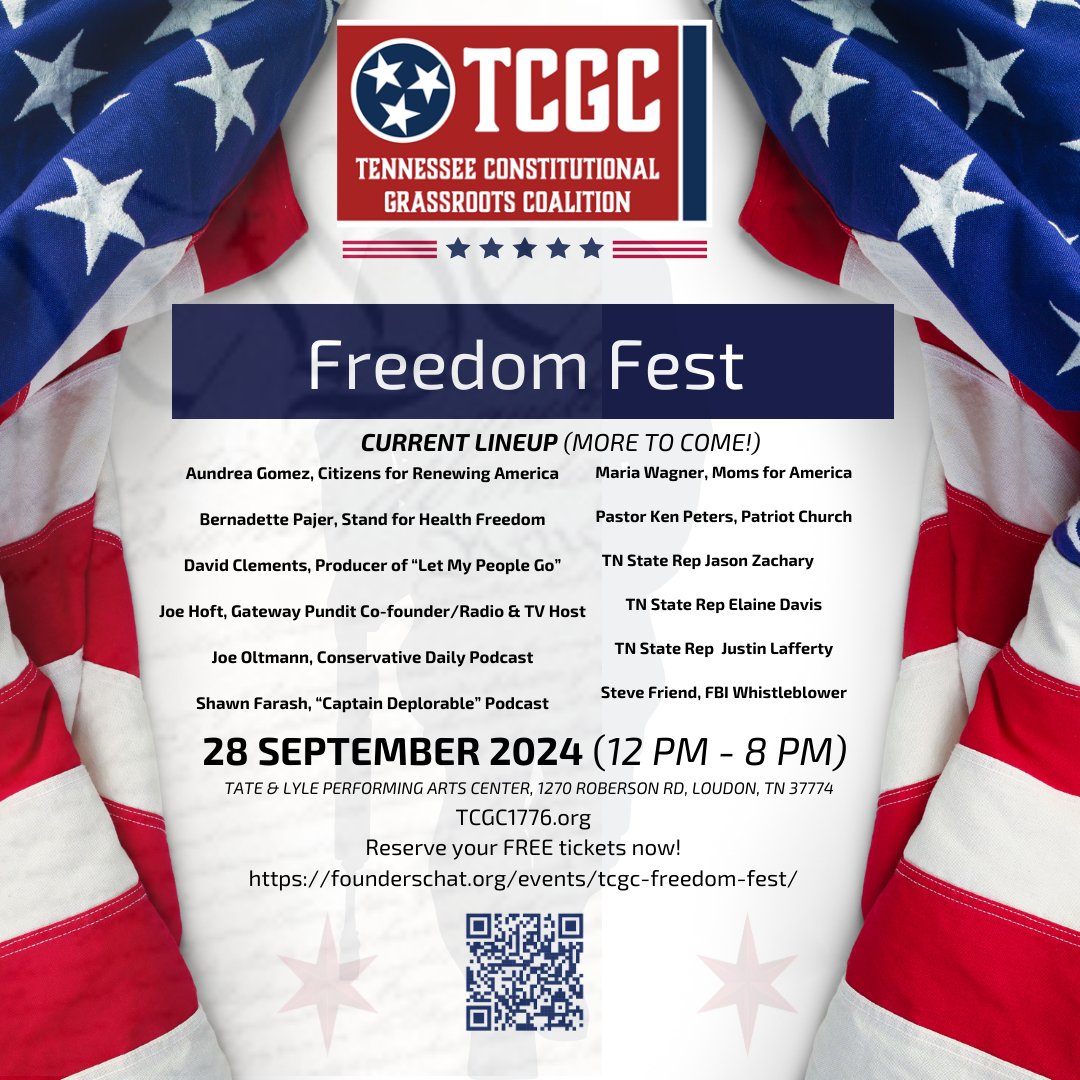 knoxforliberty's tweet image. FREEDOM FEST 2024! 🚨 🇺🇲 💯

#freedomfest #tcgc #kfl #tennessee #free #patriot #liberty #freedom #getoffthecouch #usa #america #faithfamilyfreedom #thesearemypeople #goodtimes #party #grassroots #loudon #september
