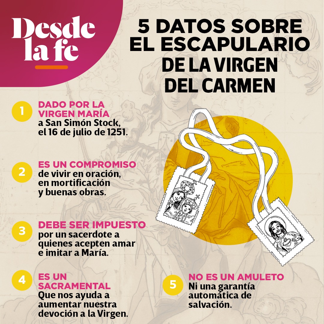 DesdeLaFeMx's tweet photo. En la fiesta de la #VirgenDelCarmen, te compartimos los datos que debes saber sobre su famoso escapulario. 🤓  Lee más sobre esta advocación aquí 👉 https://t.co/bmboPO7t4M https://t.co/xCtGar45Pz