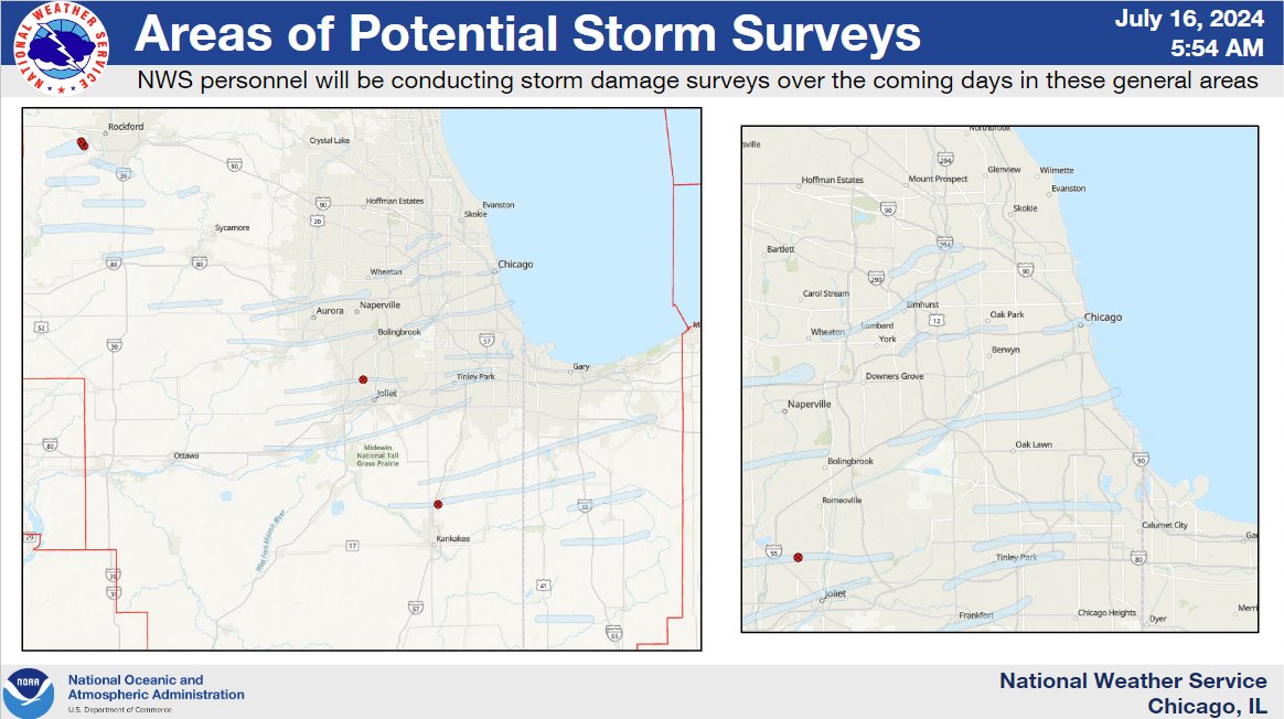 NWS Chicago (@nwschicago) on Twitter photo Good morning. Our office has 6 damage survey teams out surveying damage across northern Illinois and northwest Indiana today. So far, we have 29 different paths of potential damage that we will be investigating today and in the coming days to identify potential tornado tracks. Good morning. Our office has 6 damage survey teams out surveying damage across northern Illinois and northwest Indiana today. So far, we have 29 different paths of potential damage that we will be investigating today and in the coming days to identify potential tornado tracks.